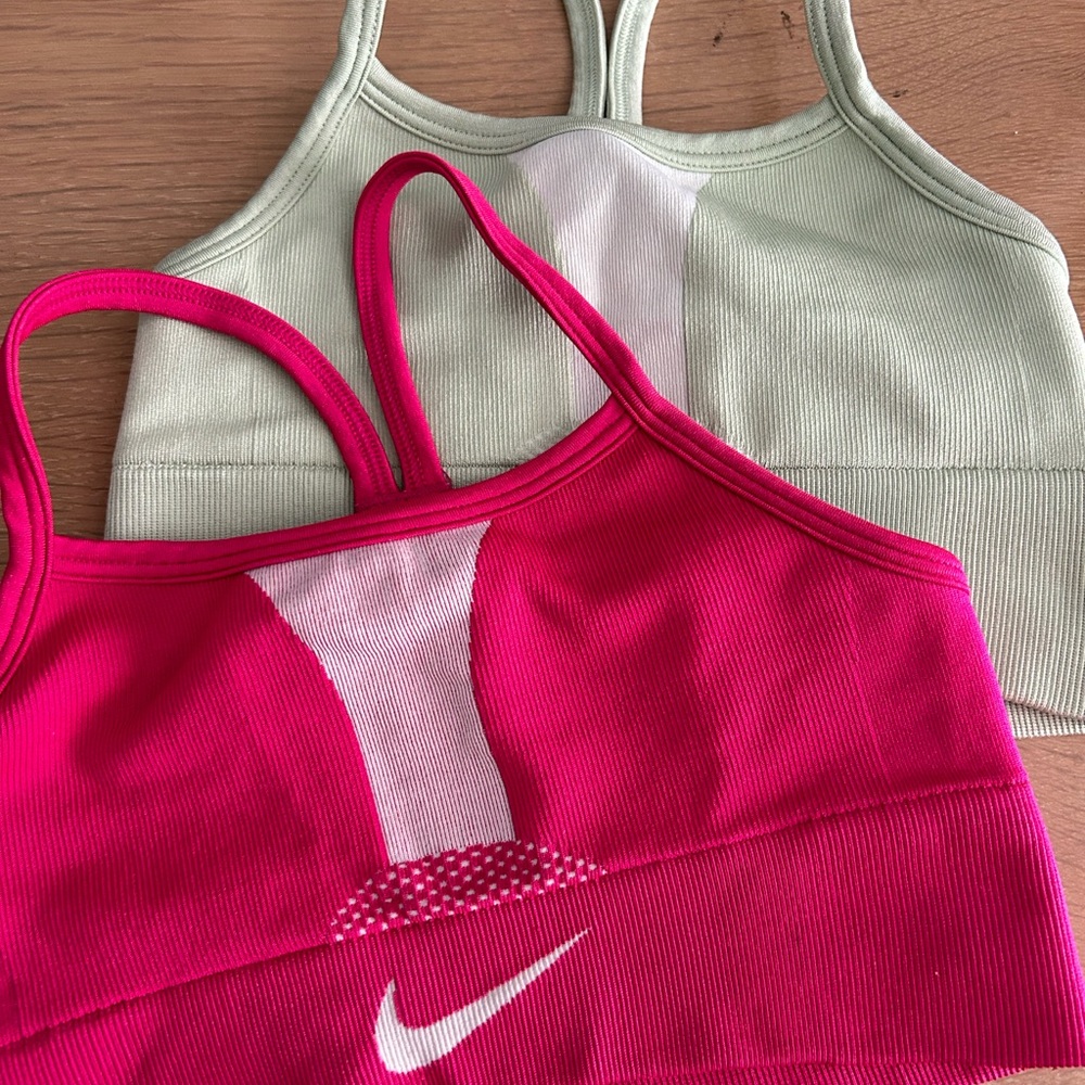 Nike Vibrant Pink and Soft Green Sports Bras